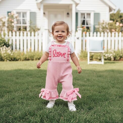 Toddler Baby Girl​ Valentines Day Outfit Heart Embroidered Letter Sleeveless Jumpsuit Bell Bottoms Pants Overalls in Saudi Arabia