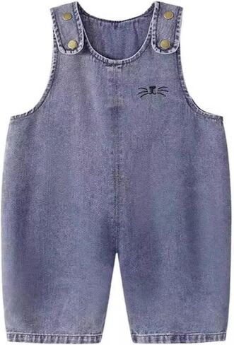 Toddler Baby Easter Outfit Overall Pants Boy Girl Bunny Ear Denim Romper with Pom Pom Tail Jeans Jumpsuit in Kuwait