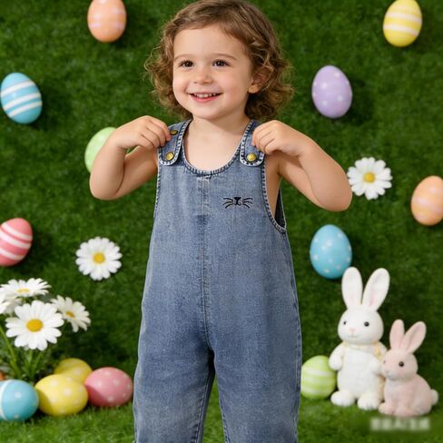 Toddler Baby Easter Outfit Overall Pants Boy Girl Bunny Ear Denim Romper with Pom Pom Tail Jeans Jumpsuit in Kuwait