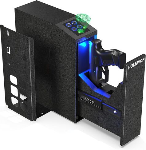 Fingerprint Biometric Gun Safe, Slider Bedside Pistol Safe for Handgun with 3 Ways Quick Access Mounted Gun lock Box for Nightstand, Bed, Desk, Wall, Dresser in Saudi Arabia