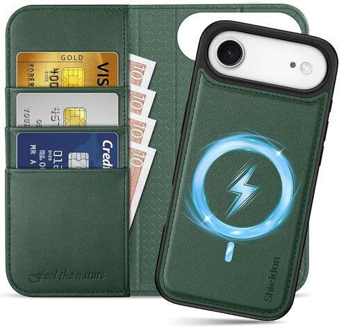 SHIELDON 2-in-1 Genuine Leather Case Wallet for iPhone 17 Pro Max 6.9" | Wireless Charging, Detachable, Magnetic, RFID Blocking Card Slot, Kickstand, Shockproof Protective Cover 2025 - Retro Brown in Saudi Arabia