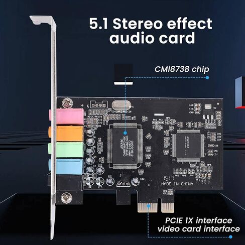 بطاقة صوت PCIe 5.1، بطاقة صوت محيطية PCI Express صوت ستيريو ثلاثي الأبعاد مع شريحة صوت عالية الأداء للكمبيوتر الشخصي CMI8738 in Kuwait