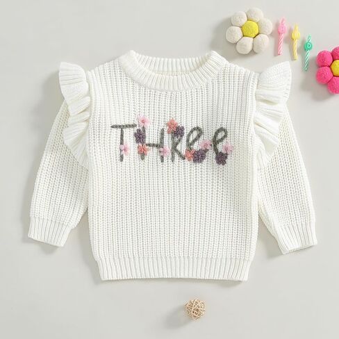سترة عيد ميلاد للفتيات الصغيرات من Todder Baby Girl مقاس 2 3 سنوات، ملابس عيد الميلاد الثاني، سترة صوفية محبوكة مطرزة بالزهور لعيد الميلاد الثالث (أبيض لعيد ميلاد 3 سنوات، 3-4 سنوات) in Saudi Arabia