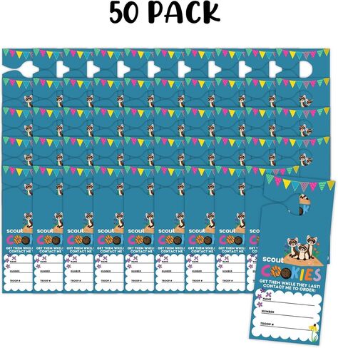 Scout Cookie Door Hanger 50pk 8.5x3.5" Black Footed Ferret Mascot 2026 Girl Troop Reorder Form Sales Goal Leaders Door Neighbor Labels (Blue) in Saudi Arabia