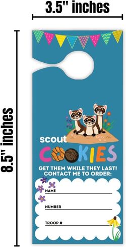 Scout Cookie Door Hanger 50pk 8.5x3.5" Black Footed Ferret Mascot 2026 Girl Troop Reorder Form Sales Goal Leaders Door Neighbor Labels (Blue) in Saudi Arabia