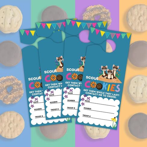 Scout Cookie Door Hanger 50pk 8.5x3.5" Black Footed Ferret Mascot 2026 Girl Troop Reorder Form Sales Goal Leaders Door Neighbor Labels (Blue) in Saudi Arabia