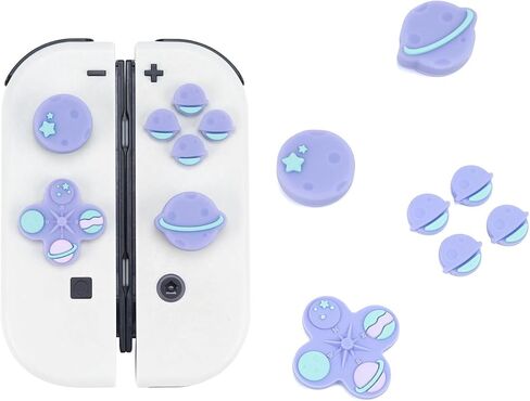 GeekShare Cross D-Pad Button Caps Thumb Grip Caps Set Compatible with Switch 2, ABXY Key Buttons Sticker Cover Caps for Switch 2 - Purple Planet in Saudi Arabia