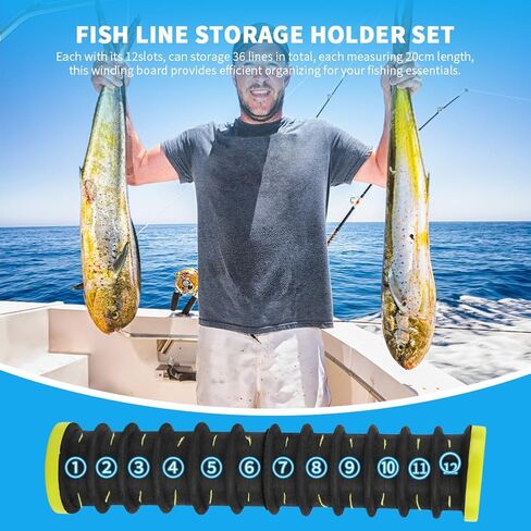 12-Slot Fishing Line Storage Holder | Spooler Winder & Hook/Leader Keeper with Rigging Spools - Organizes Snells, Rigs & Fishing Spools in Saudi Arabia