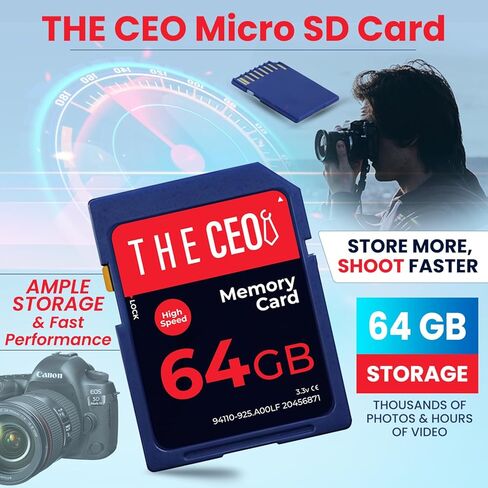 THE CEO Memory Card Ultra SDHC UHS-I 90MB/s – High-Speed & Reliable Camera Card - Class 10 for Fast Read/Write Ideal for Full HD Video & Photography- Get a Durable 64GB SD Card for Long-Term Storage in Saudi Arabia
