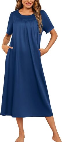 Ekouaer Women's House Dress with Pockets Long Nightgowns for Women House Dress Pleated Front Moo Moos for Women S-XXXL in Saudi Arabia
