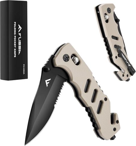 FLISSA Folding Pocket Knife with Clip, Glass Breaker and Seatbelt Cutter, Survival Knife for Emergency Rescue Situations, EDC Knife for Tactical, Hunting, Camping, Outdoor, Unique Gifts for Dad, Father-Pink in Kuwait