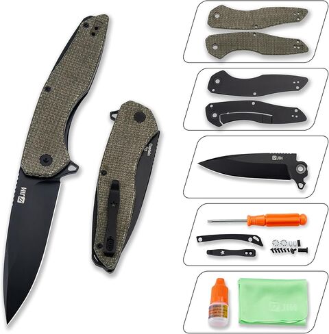 JIN Captain 3.5" D2 Blade Pocket Knife, EDC for Men Women Camo G10 Handle Tactical Knives, Camping, Hiking, Outddor Tool, Black Titanium Coating Blade Valentine's Day Gift in Kuwait