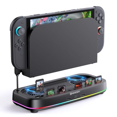 NEWDERY Cooling Fan for Nintendo Switch 2 Dock with Dual Fans, 3 Adjustable Speeds, RGB Light Modes, 6 Game Card Slots & 3 USB Ports, Heat Dissipation Base for Switch 2 Console in Saudi Arabia