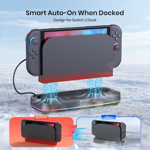 NEWDERY Cooling Fan for Nintendo Switch 2 Dock with Dual Fans, 3 Adjustable Speeds, RGB Light Modes, 6 Game Card Slots & 3 USB Ports, Heat Dissipation Base for Switch 2 Console in Saudi Arabia