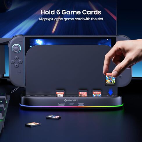 NEWDERY Cooling Fan for Nintendo Switch 2 Dock with Dual Fans, 3 Adjustable Speeds, RGB Light Modes, 6 Game Card Slots & 3 USB Ports, Heat Dissipation Base for Switch 2 Console in Saudi Arabia