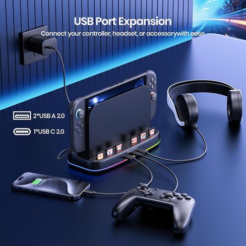 NEWDERY Cooling Fan for Nintendo Switch 2 Dock with Dual Fans, 3 Adjustable Speeds, RGB Light Modes, 6 Game Card Slots & 3 USB Ports, Heat Dissipation Base for Switch 2 Console in Saudi Arabia