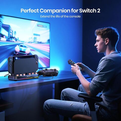 NEWDERY Cooling Fan for Nintendo Switch 2 Dock with Dual Fans, 3 Adjustable Speeds, RGB Light Modes, 6 Game Card Slots & 3 USB Ports, Heat Dissipation Base for Switch 2 Console in Saudi Arabia