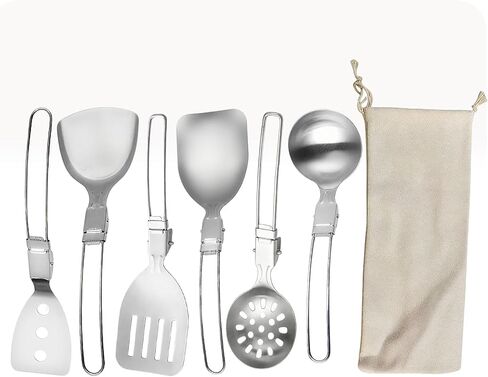 6Pcs Camping Cooking Utensil Set，Camp Kitchen Utensil Set，Stainless Steel Portable Folding Outdoor Cooking Utensil for RV Car,Tent Campers,Outdoor Picnics BBQ in Saudi Arabia
