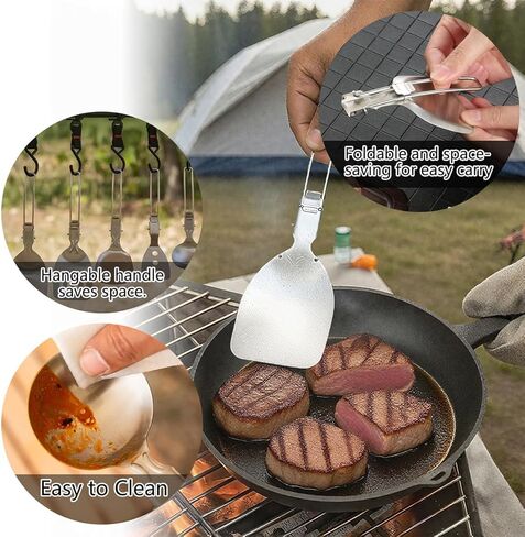 6Pcs Camping Cooking Utensil Set，Camp Kitchen Utensil Set，Stainless Steel Portable Folding Outdoor Cooking Utensil for RV Car,Tent Campers,Outdoor Picnics BBQ in Saudi Arabia