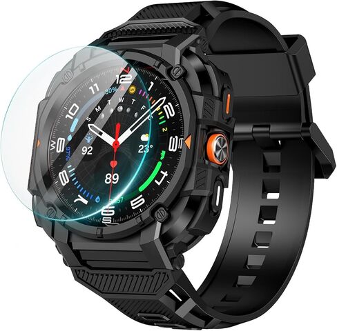 حافظة Goton Rugged Band لساعة Samsung Galaxy Watch 8 Ultra مع حزام وواقي شاشة لساعة Galaxy Watch 8 حزام سيليكون فائق النعومة مع غطاء واقٍ متين للرجال - أسود in Saudi Arabia