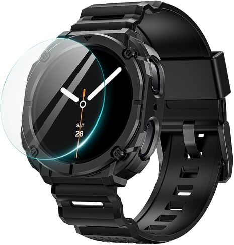 حافظة Goton Rugged Band لساعة Samsung Galaxy Watch 8 Ultra مع حزام وواقي شاشة لساعة Galaxy Watch 8 حزام سيليكون فائق النعومة مع غطاء واقٍ متين للرجال - أسود in Saudi Arabia