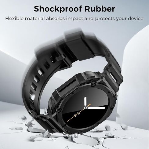 حافظة Goton Rugged Band لساعة Samsung Galaxy Watch 8 Ultra مع حزام وواقي شاشة لساعة Galaxy Watch 8 حزام سيليكون فائق النعومة مع غطاء واقٍ متين للرجال - أسود in Saudi Arabia