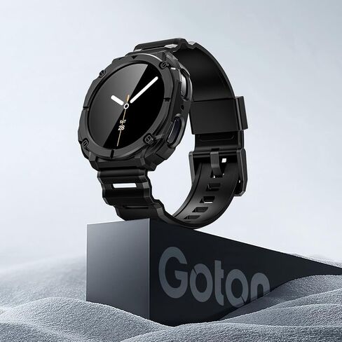 حافظة Goton Rugged Band لساعة Samsung Galaxy Watch 8 Ultra مع حزام وواقي شاشة لساعة Galaxy Watch 8 حزام سيليكون فائق النعومة مع غطاء واقٍ متين للرجال - أسود in Saudi Arabia