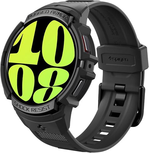 Spigen Rugged Armor Pro Designed for Samsung Galaxy Watch 6 44mm Case with Band Protective TPU Cover with Strap (2023) - Black in Saudi Arabia