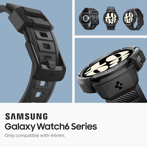 Spigen Rugged Armor Pro Designed for Samsung Galaxy Watch 6 44mm Case with Band Protective TPU Cover with Strap (2023) - Black in Saudi Arabia