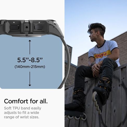 Spigen Rugged Armor Pro Designed for Samsung Galaxy Watch 6 44mm Case with Band Protective TPU Cover with Strap (2023) - Black in Saudi Arabia