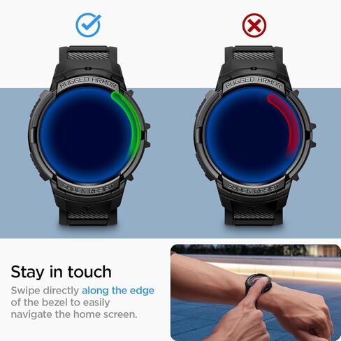 Spigen Rugged Armor Pro Designed for Samsung Galaxy Watch 6 44mm Case with Band Protective TPU Cover with Strap (2023) - Black in Saudi Arabia