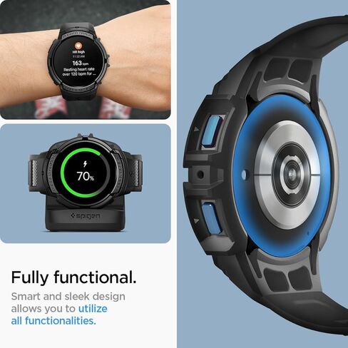 Spigen Rugged Armor Pro Designed for Samsung Galaxy Watch 6 44mm Case with Band Protective TPU Cover with Strap (2023) - Black in Saudi Arabia