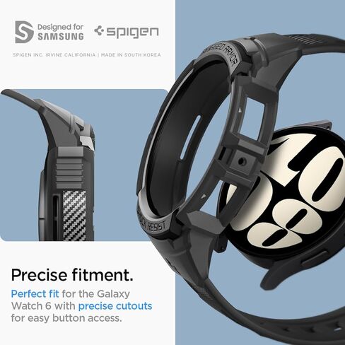 Spigen Rugged Armor Pro Designed for Samsung Galaxy Watch 6 44mm Case with Band Protective TPU Cover with Strap (2023) - Black in Saudi Arabia