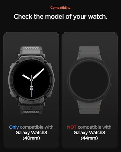 Spigen Rugged Armor Pro Designed for Samsung Galaxy Watch 8 40mm Case with Band Protective TPU Cover with Strap (2025) - Matte Black in Saudi Arabia