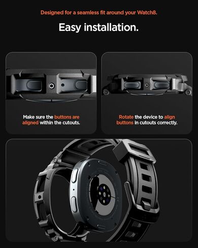 Spigen Rugged Armor Pro Designed for Samsung Galaxy Watch 8 40mm Case with Band Protective TPU Cover with Strap (2025) - Matte Black in Saudi Arabia