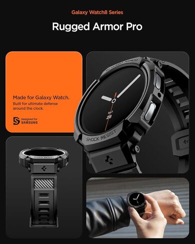 Spigen Rugged Armor Pro Designed for Samsung Galaxy Watch 8 40mm Case with Band Protective TPU Cover with Strap (2025) - Matte Black in Saudi Arabia