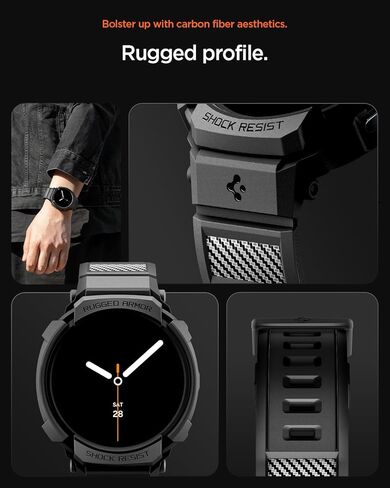 Spigen Rugged Armor Pro Designed for Samsung Galaxy Watch 8 40mm Case with Band Protective TPU Cover with Strap (2025) - Matte Black in Saudi Arabia