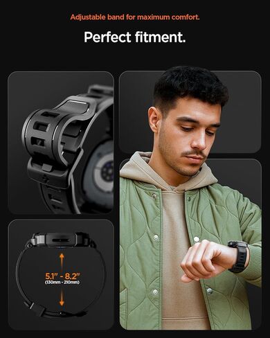 Spigen Rugged Armor Pro Designed for Samsung Galaxy Watch 8 40mm Case with Band Protective TPU Cover with Strap (2025) - Matte Black in Saudi Arabia