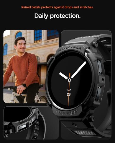 Spigen Rugged Armor Pro Designed for Samsung Galaxy Watch 8 40mm Case with Band Protective TPU Cover with Strap (2025) - Matte Black in Saudi Arabia