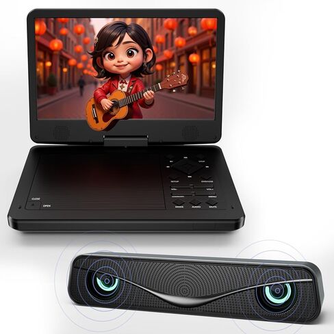 مشغل DVD محمول 12.5 بوصة مع مكبر صوت وشاشة HD 10.1 بوصة للأطفال والكبار، مشغل DVD للسيارة مع مسند للرأس، جهاز تحكم عن بعد 360 درجة، مقابس سماعة أذن مزدوجة، بطارية 5H، CD/DVD/SD/USB، منطقة مجانية in Saudi Arabia