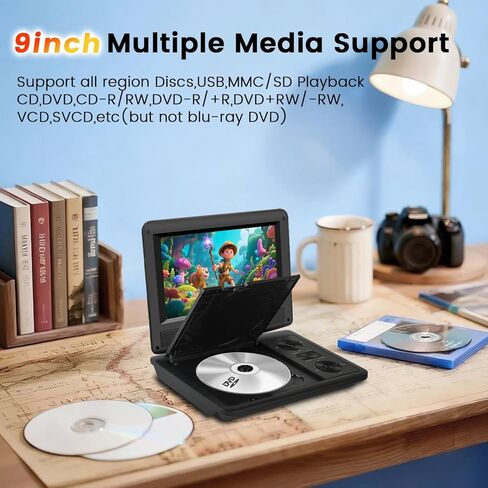 11.5" Portable DVD Player for Kids & Car Travel–9 inch Swivel IPS Screen,3-Hour Battery,CD/DVD/USB/SD Support,Region Free/Headrest Mount & Remote in Saudi Arabia