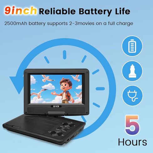11.5" Portable DVD Player for Kids & Car Travel–9 inch Swivel IPS Screen,3-Hour Battery,CD/DVD/USB/SD Support,Region Free/Headrest Mount & Remote in Saudi Arabia
