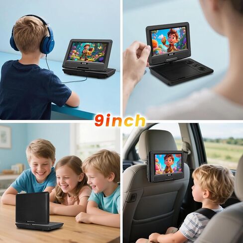 11.5" Portable DVD Player for Kids & Car Travel–9 inch Swivel IPS Screen,3-Hour Battery,CD/DVD/USB/SD Support,Region Free/Headrest Mount & Remote in Saudi Arabia