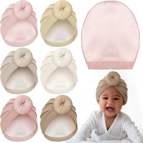 6 Pcs Satin Lined Newborn Hats Bonnet Soft Silk Satin Beanie Baby Infant Toddler Caps for 0-6 Months Baby Girls Boys in Saudi Arabia