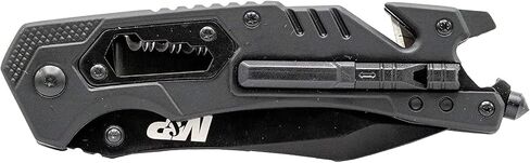 Smith & Wesson M&P 8.5 بوصة سكين عالي الكربون SS زنبركي قابل للطي مع شفرة نقطة إسقاط مسننة 3.5 بوصة ومقبض مطاطي للبقاء في الهواء الطلق وEDC، أسمر ضارب للصفرة in Kuwait