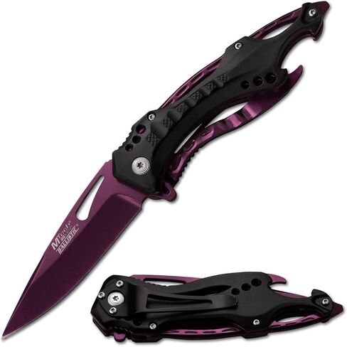 MTECH USA Folding Knife, 3.75-Inch Half-Serrated Blade, Titanium Coating, Glass Breaker, Pocket Clip in Saudi Arabia