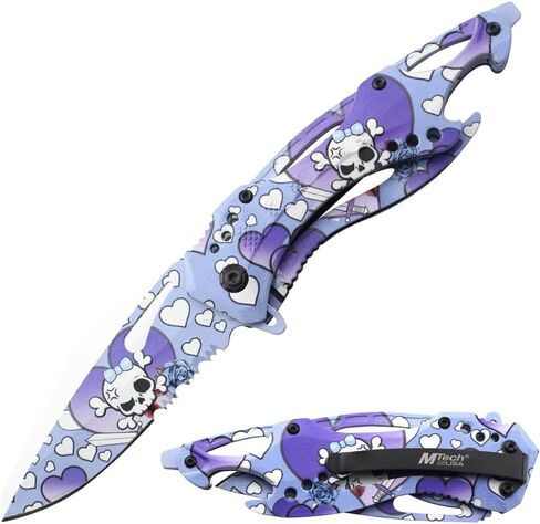 MTECH USA Folding Knife, 3.75-Inch Half-Serrated Blade, Titanium Coating, Glass Breaker, Pocket Clip in Saudi Arabia