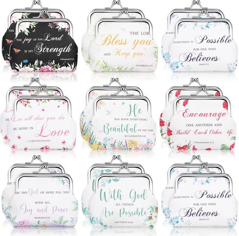9 Pcs Christian Coin Purse Bulk for Women Bible Verse Religious Kiss Lock Change Purses Inspirational Vintage Mini Cute Travel Pouches Wallet Bag for Ladies Mother Teacher Church Gifts in Kuwait