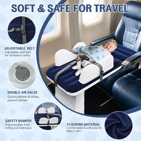Inflatable Toddler Airplane Bed:Airplane Seat Extender for Kids, 2.5mm Thickness Inflatable Baby Air Mattress with Cup Holder & Seat Belt, Plane Bed for Travel Essentials in Saudi Arabia