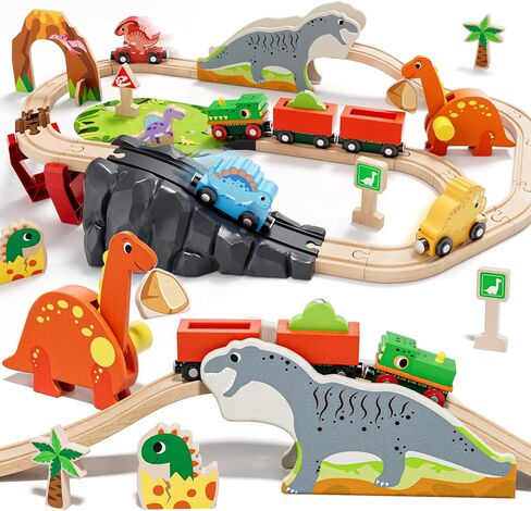 Lehoo Castle Wooden Train Set for Girls, Unicorn Train Set for Toddlers 2-4, Wooden Train Track with Storage Bag, Pink Train Toys for 3 4 5 6 Year Old Girl Christmas Birthday Gifts in Kuwait